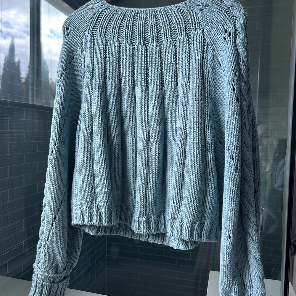 Free People Seafoam Cable Knit Crewneck Sweater - Picture 4 of 6